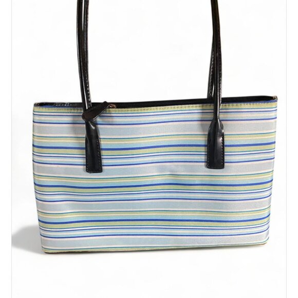 VINTAGE- KATE SPADE STRIPED SHOULDER BLUE/GREEN/BLACK - Picture 3 of 5